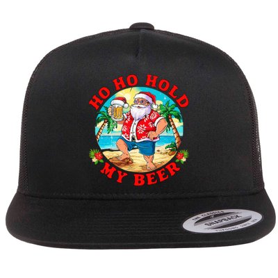 Christmas In July Summer Santa Sunglasses Ho Ho Hold My Beer Flat Bill Trucker Hat