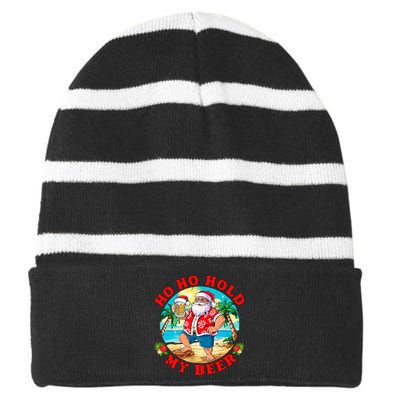 Christmas In July Summer Santa Sunglasses Ho Ho Hold My Beer Striped Beanie with Solid Band