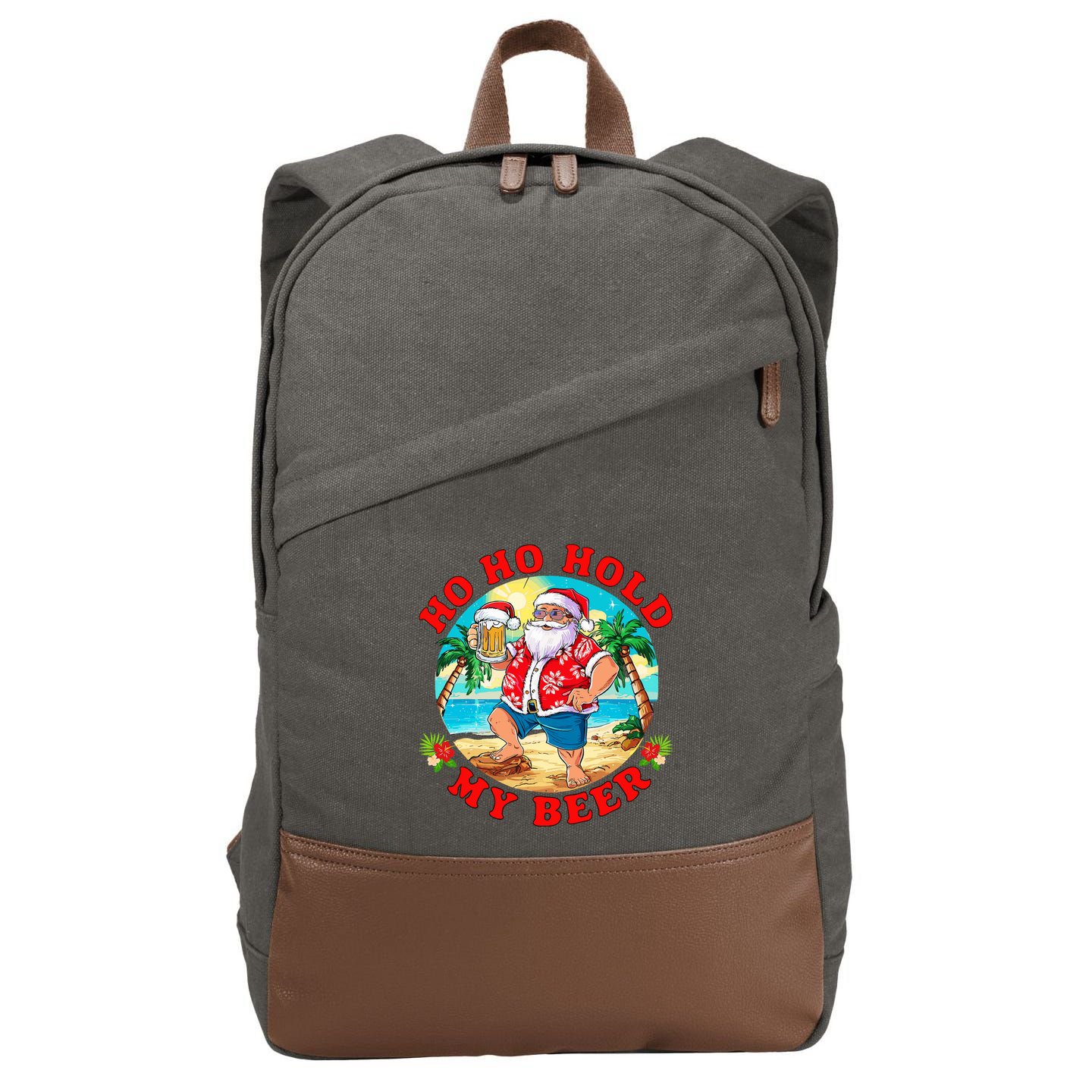 Christmas In July Summer Santa Sunglasses Ho Ho Hold My Beer Cotton Canvas Backpack
