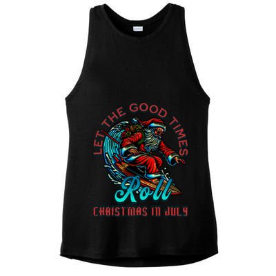 Christmas In July Surfing Santa Claus Beach Xmas Surf Ladies PosiCharge Tri-Blend Wicking Tank