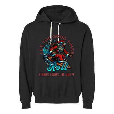 Christmas In July Surfing Santa Claus Beach Xmas Surf Garment-Dyed Fleece Hoodie