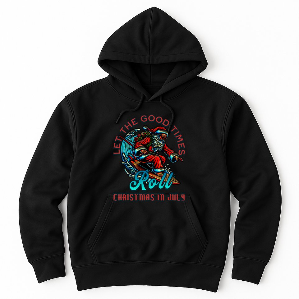 Christmas In July Surfing Santa Claus Beach Xmas Surf Hoodie