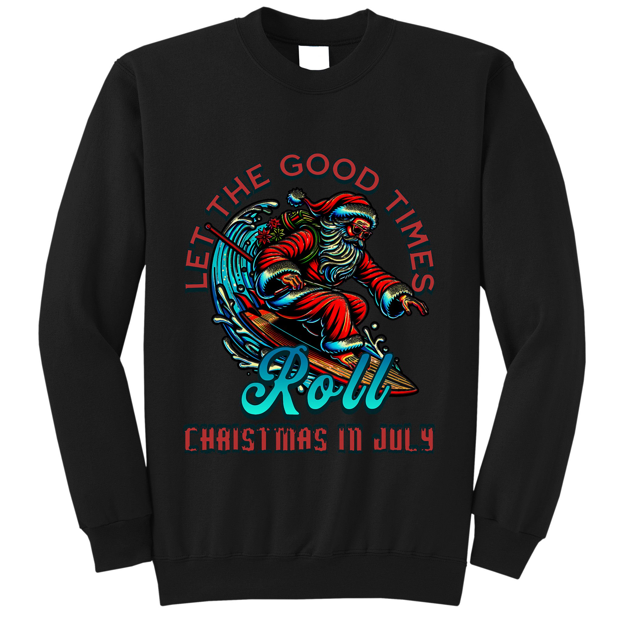 Christmas In July Surfing Santa Claus Beach Xmas Surf Sweatshirt