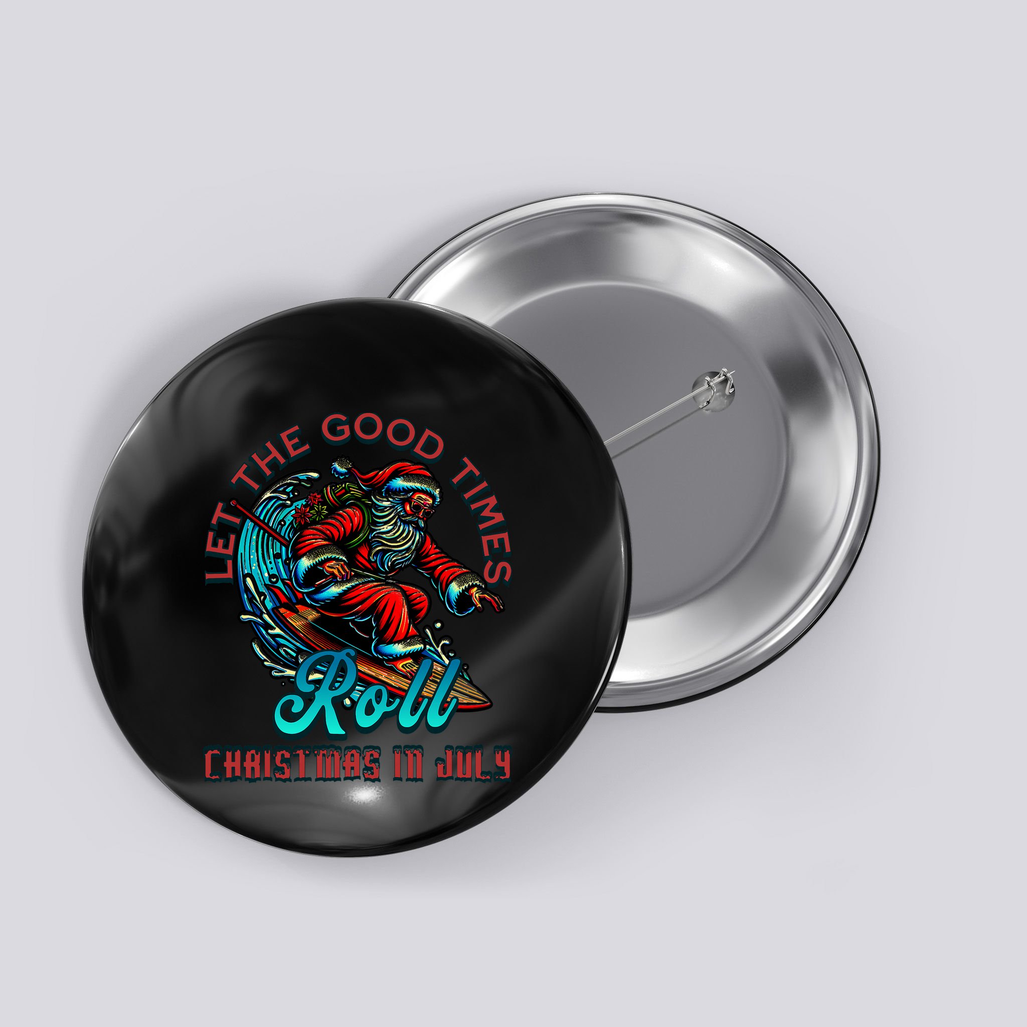 Christmas In July Surfing Santa Claus Beach Xmas Surf Button