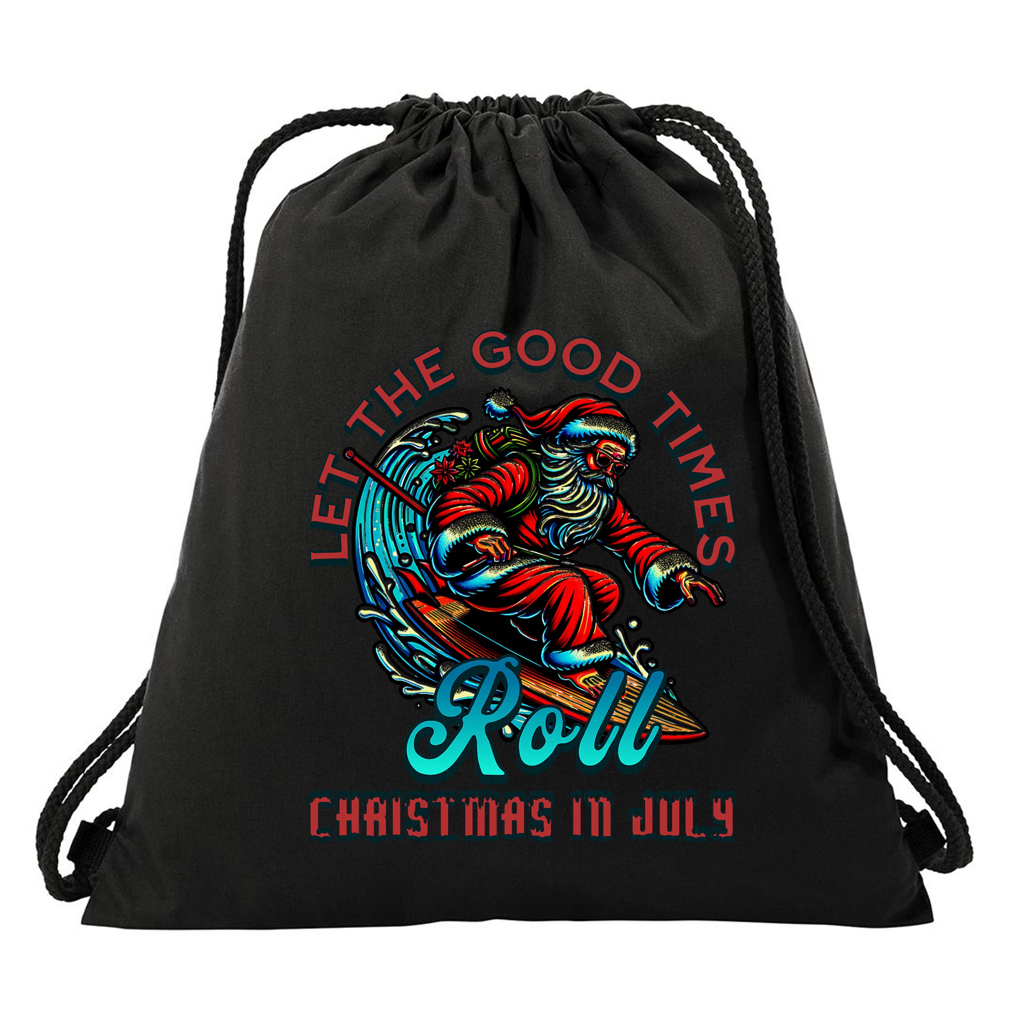 Christmas In July Surfing Santa Claus Beach Xmas Surf Drawstring Bag