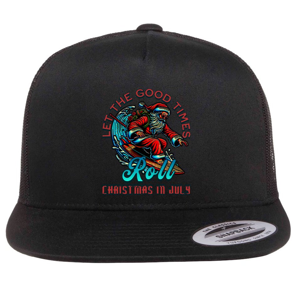 Christmas In July Surfing Santa Claus Beach Xmas Surf Flat Bill Trucker Hat