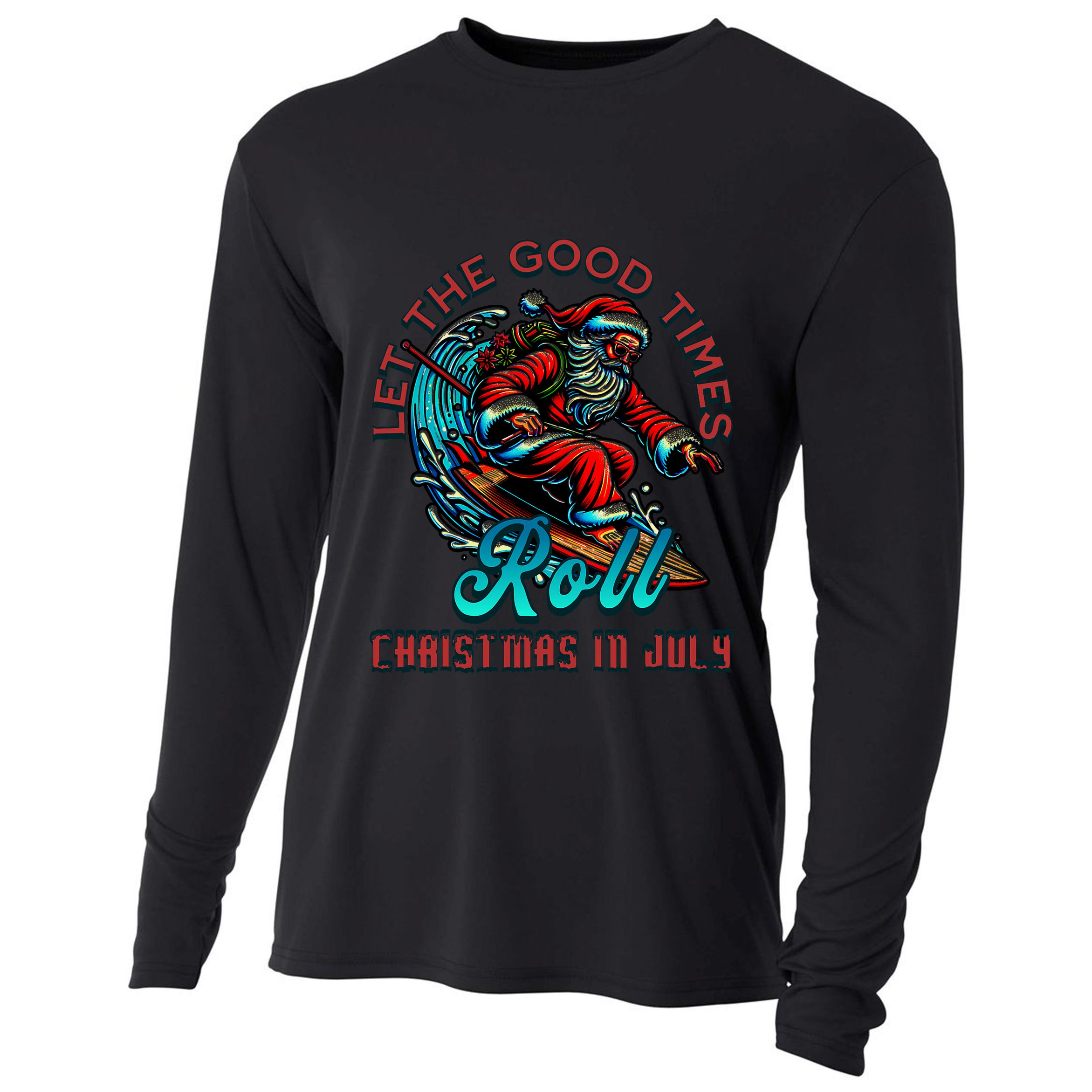 Christmas In July Surfing Santa Claus Beach Xmas Surf Cooling Performance Long Sleeve Crew