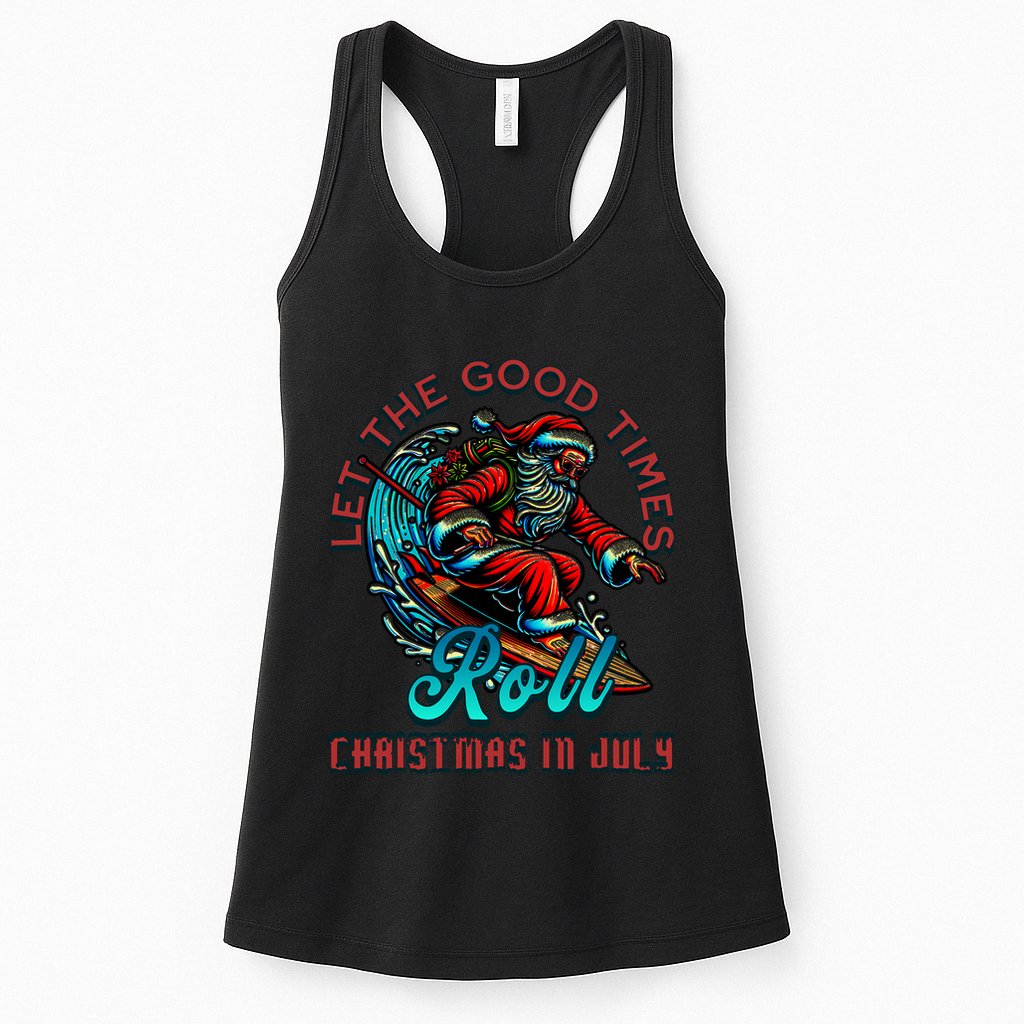 Christmas In July Surfing Santa Claus Beach Xmas Surf Womens Tank Top