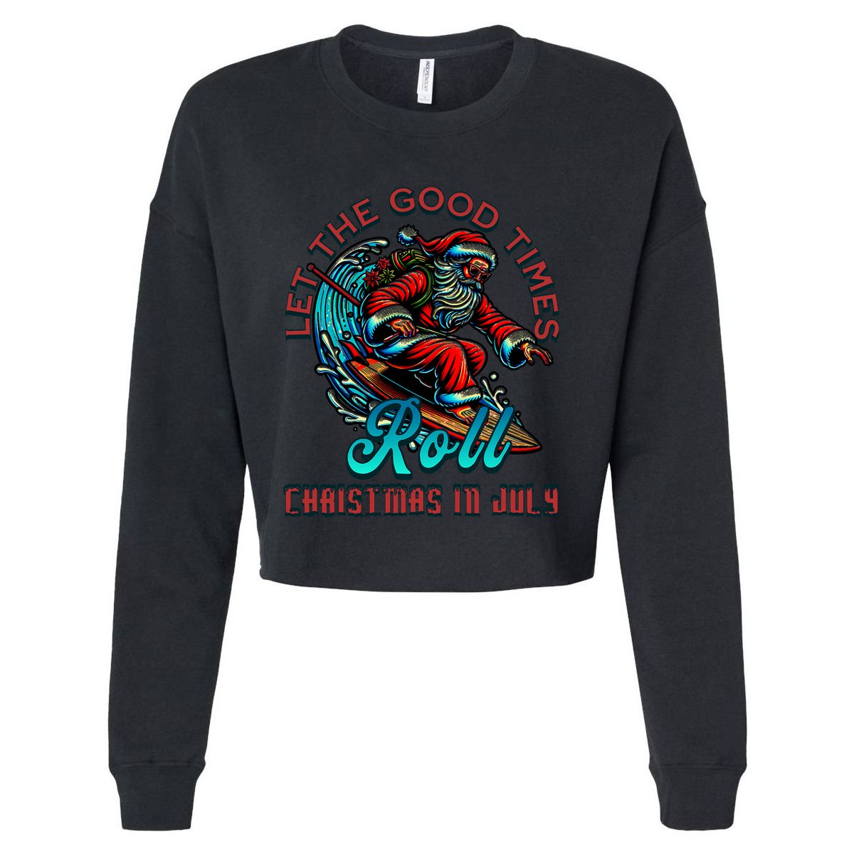 Christmas In July Surfing Santa Claus Beach Xmas Surf Cropped Pullover Crew