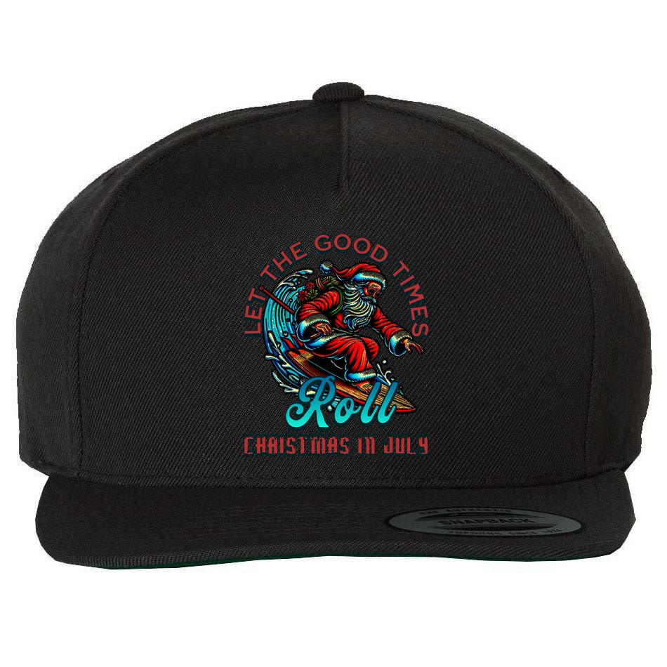 Christmas In July Surfing Santa Claus Beach Xmas Surf Wool Snapback Cap