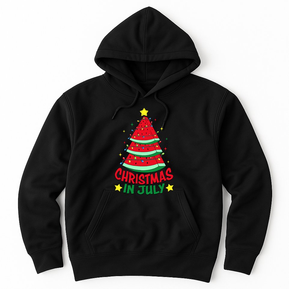 Christmas In July Watermelon Xmas Tree Summer Hoodie