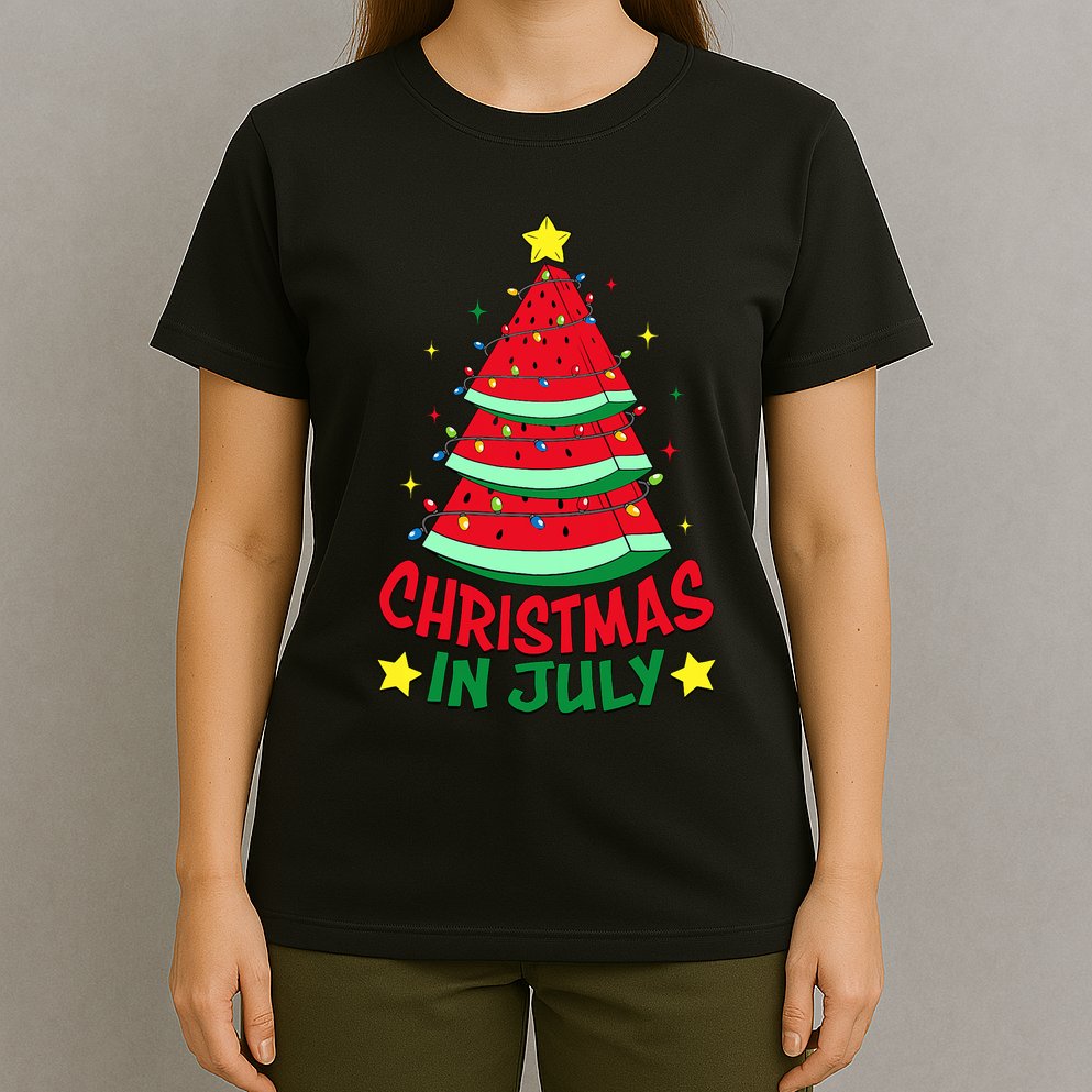 Christmas In July Watermelon Xmas Tree Summer T-Shirt