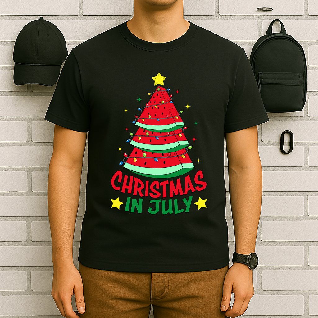 Christmas In July Watermelon Xmas Tree Summer T-Shirt