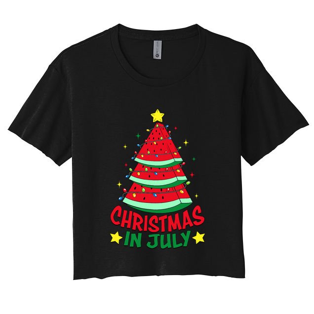 Christmas In July Watermelon Xmas Tree Summer Crop Top