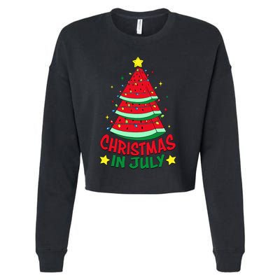 Christmas In July Watermelon Xmas Tree Summer Cropped Pullover Crew