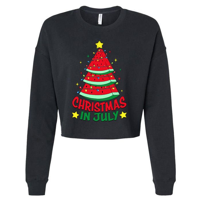Christmas In July Watermelon Xmas Tree Summer Cropped Pullover Crew