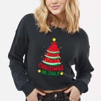 Christmas In July Watermelon Xmas Tree Summer Cropped Pullover Crew