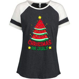 Christmas In July Watermelon Xmas Tree Summer Enza Ladies Jersey Colorblock Tee