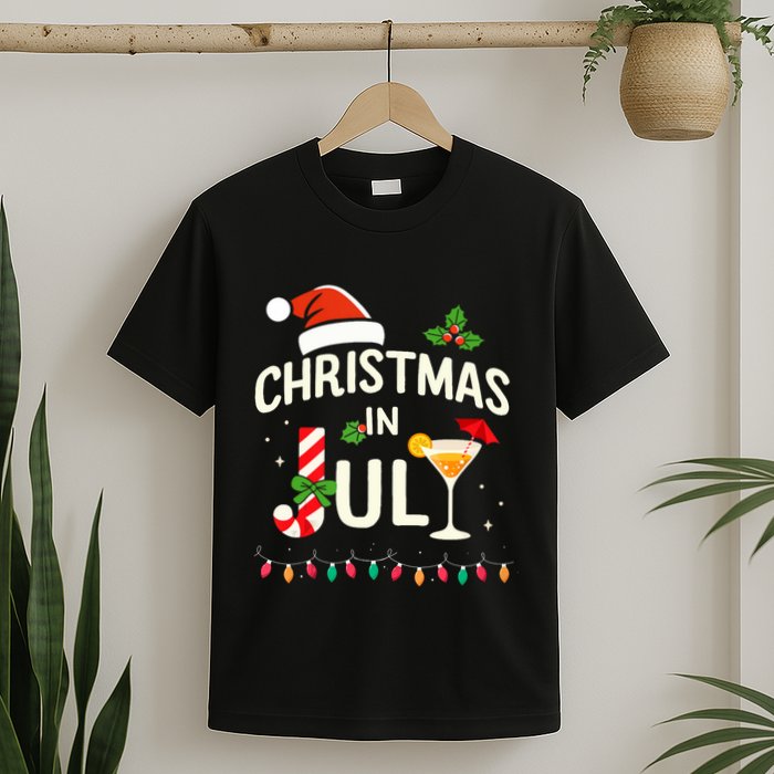 Christmas In July With Candy Cane For Summer Beach Xmas T-Shirt