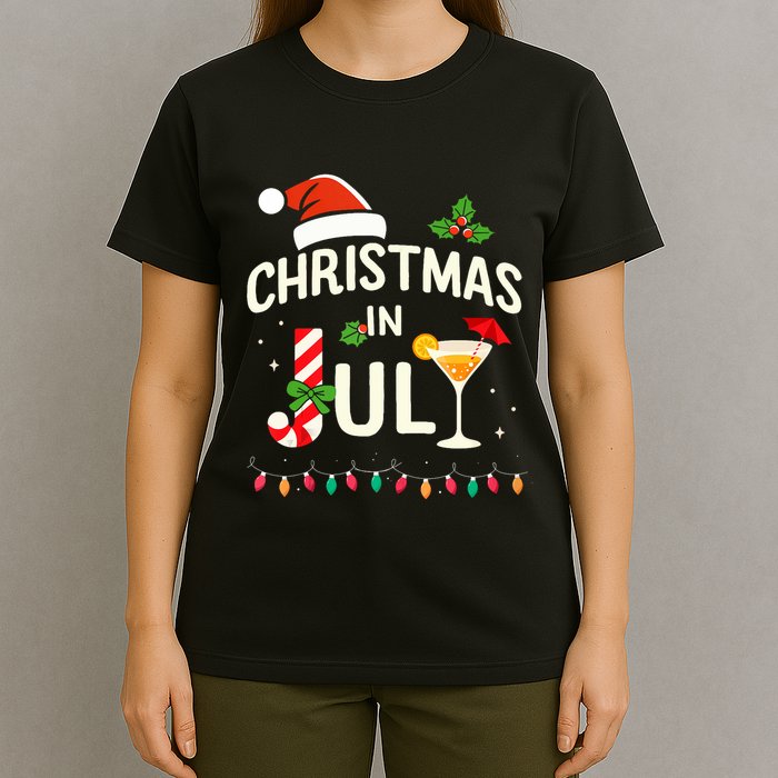 Christmas In July With Candy Cane For Summer Beach Xmas T-Shirt