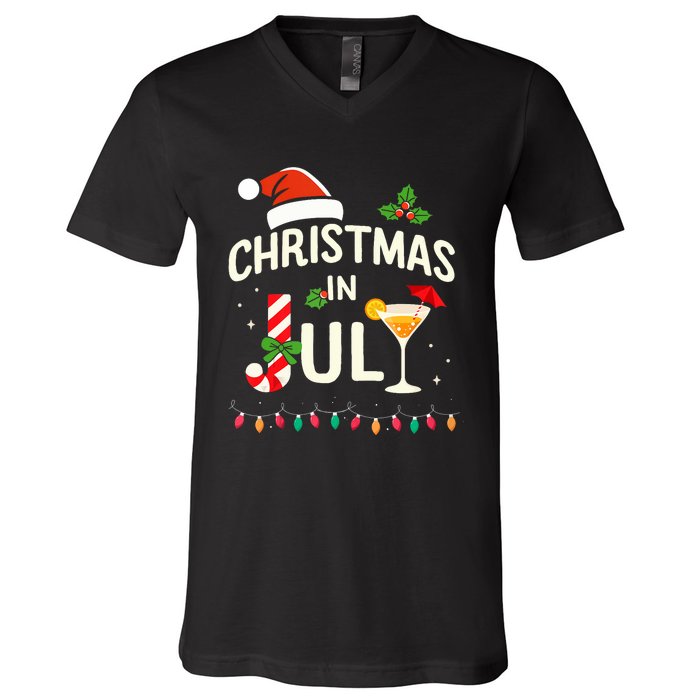 Christmas In July With Candy Cane For Summer Beach Xmas V-Neck T-Shirt