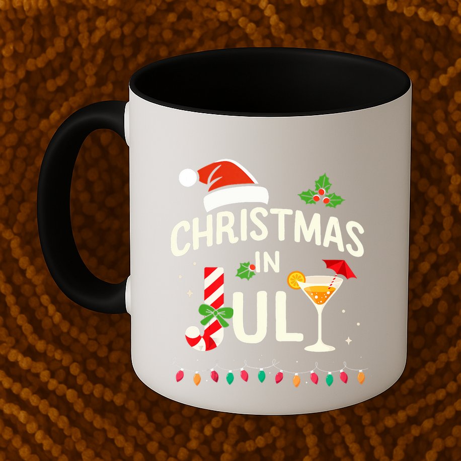 Christmas In July With Candy Cane For Summer Beach Xmas Mug
