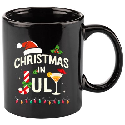 Christmas In July With Candy Cane For Summer Beach Xmas 11oz C Handle Ceramic Mug