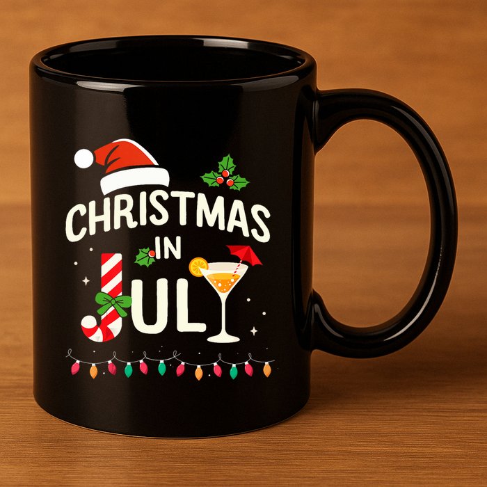 Christmas In July With Candy Cane For Summer Beach Xmas 11oz C Handle Ceramic Mug