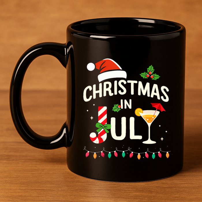 Christmas In July With Candy Cane For Summer Beach Xmas 11oz C Handle Ceramic Mug