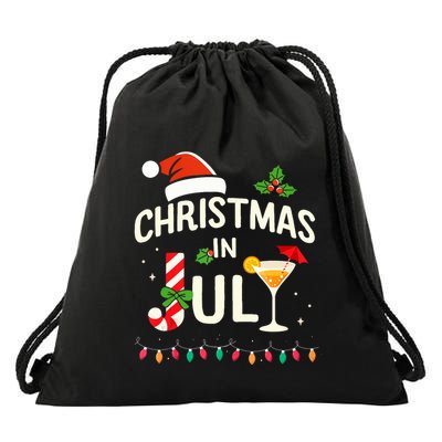 Christmas In July With Candy Cane For Summer Beach Xmas Drawstring Bag