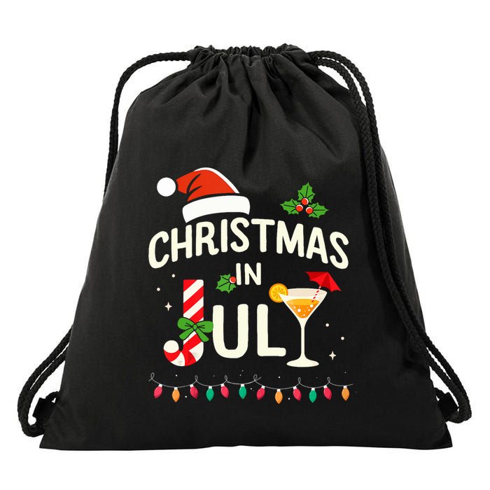 Christmas In July With Candy Cane For Summer Beach Xmas Drawstring Bag