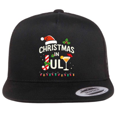 Christmas In July With Candy Cane For Summer Beach Xmas Flat Bill Trucker Hat