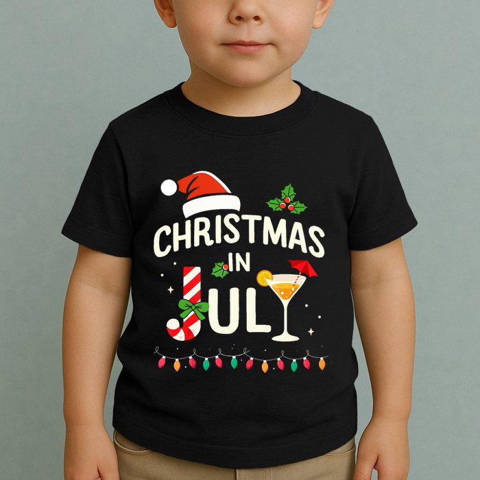 Christmas In July With Candy Cane For Summer Beach Xmas Toddler T-Shirt