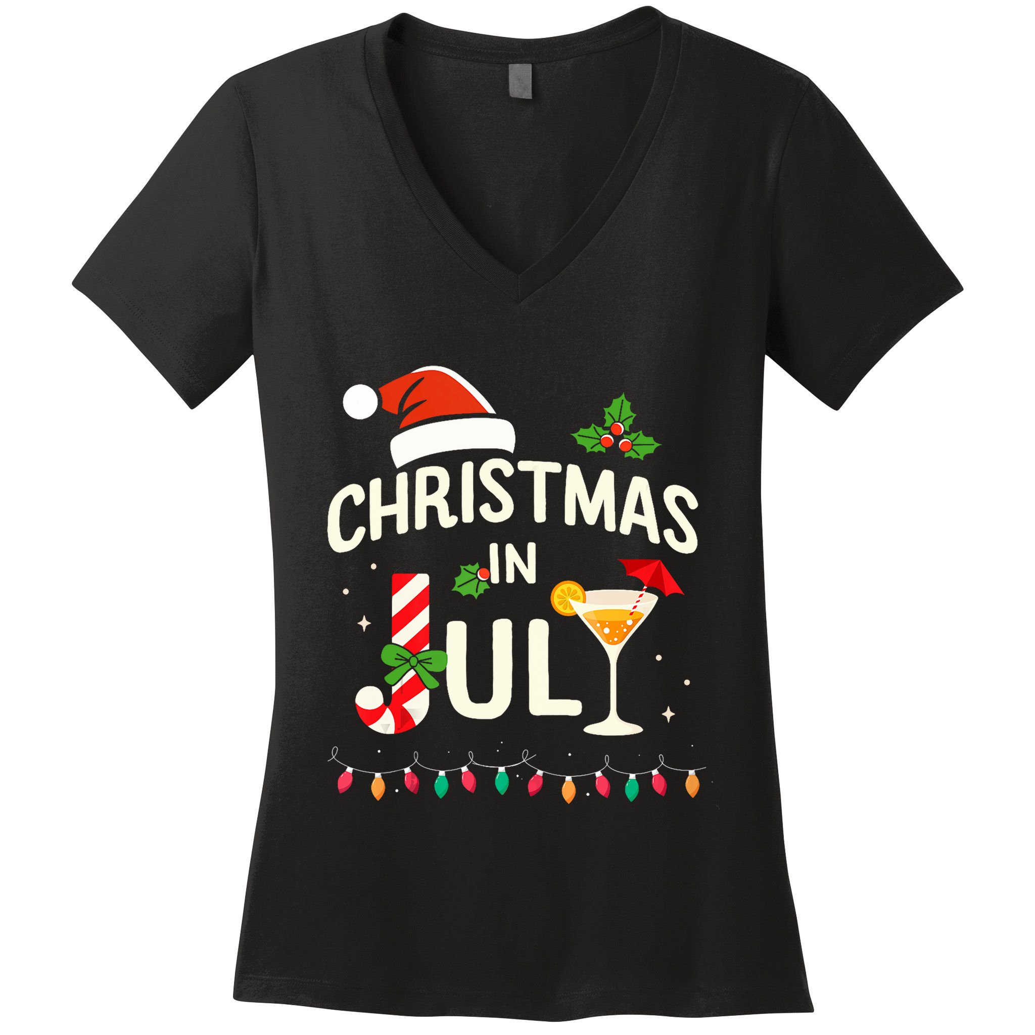 Christmas In July With Candy Cane For Summer Beach Xmas Women's V-Neck T-Shirt
