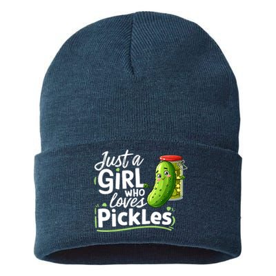 Cute Im Just A Girl Who Loves Pickles For Funny Pickle Lovers Gift Sustainable Knit Beanie