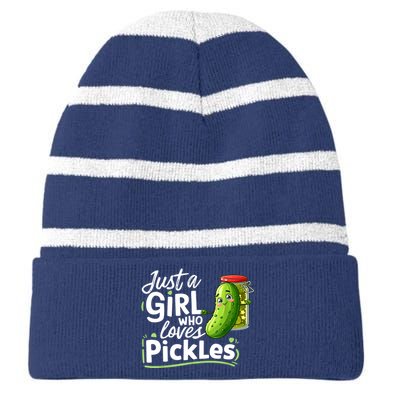 Cute Im Just A Girl Who Loves Pickles For Funny Pickle Lovers Gift Striped Beanie with Solid Band