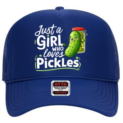 Cute Im Just A Girl Who Loves Pickles For Funny Pickle Lovers Gift High Crown Mesh Back Trucker Hat