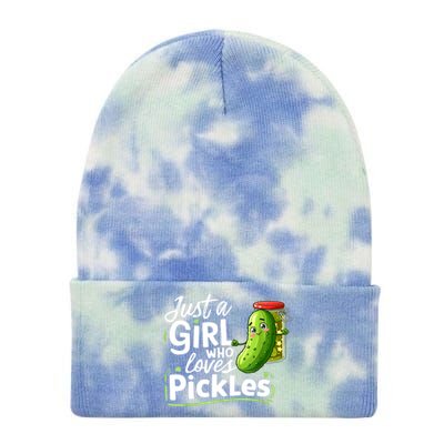 Cute Im Just A Girl Who Loves Pickles For Funny Pickle Lovers Gift Tie Dye 12in Knit Beanie