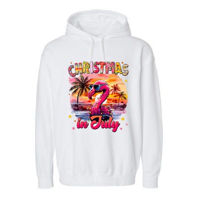 Christmas In July Flamingo Beach Summer Garment-Dyed Fleece Hoodie