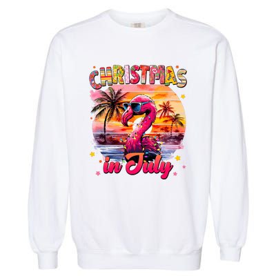 Christmas In July Flamingo Beach Summer Garment-Dyed Sweatshirt