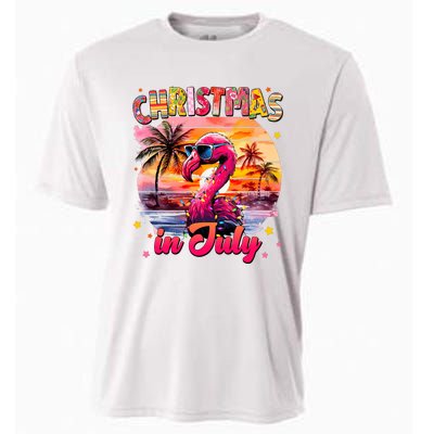 Christmas In July Flamingo Beach Summer Cooling Performance Crew T-Shirt