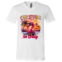 Christmas In July Flamingo Beach Summer V-Neck T-Shirt