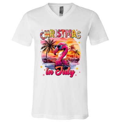 Christmas In July Flamingo Beach Summer V-Neck T-Shirt