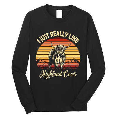 Cowgirl I Just Really Like Highland Cows Scottish Cow Long Sleeve Shirt