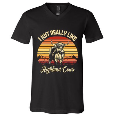 Cowgirl I Just Really Like Highland Cows Scottish Cow V-Neck T-Shirt