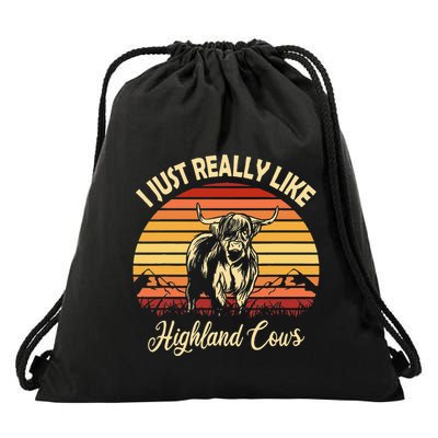 Cowgirl I Just Really Like Highland Cows Scottish Cow Drawstring Bag