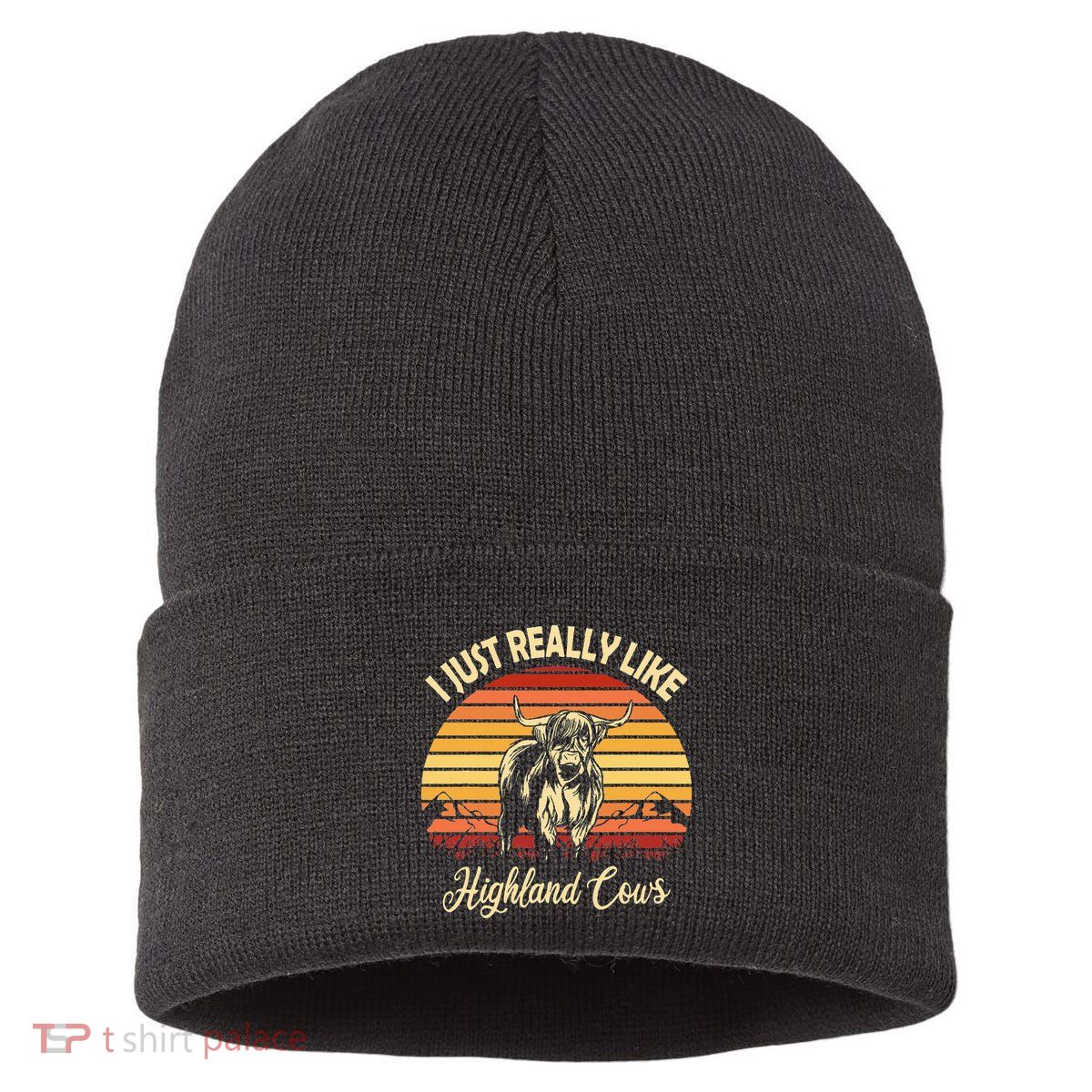 Cowgirl I Just Really Like Highland Cows Scottish Cow Sustainable Knit Beanie