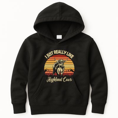 Cowgirl I Just Really Like Highland Cows Scottish Cow Kids Hoodie