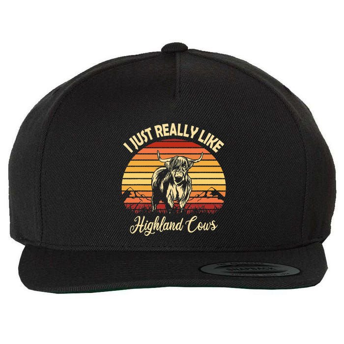 Cowgirl I Just Really Like Highland Cows Scottish Cow Wool Snapback Cap