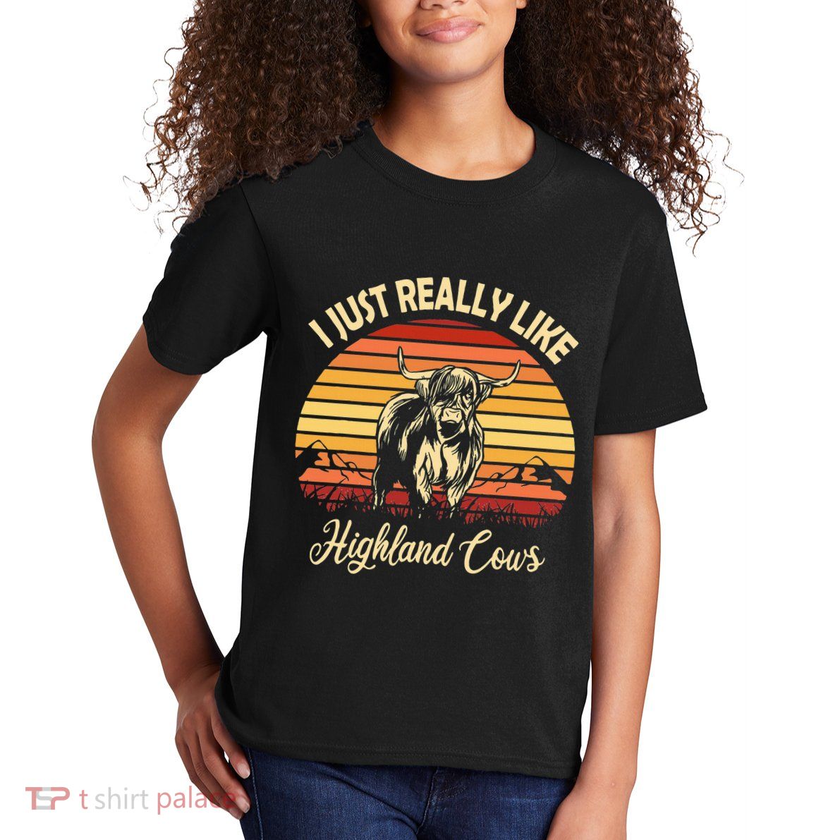 Cowgirl I Just Really Like Highland Cows Scottish Cow Kids T-Shirt